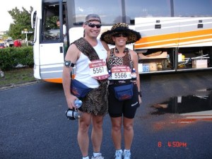 Cynthia and David running as Tarzan and Jane